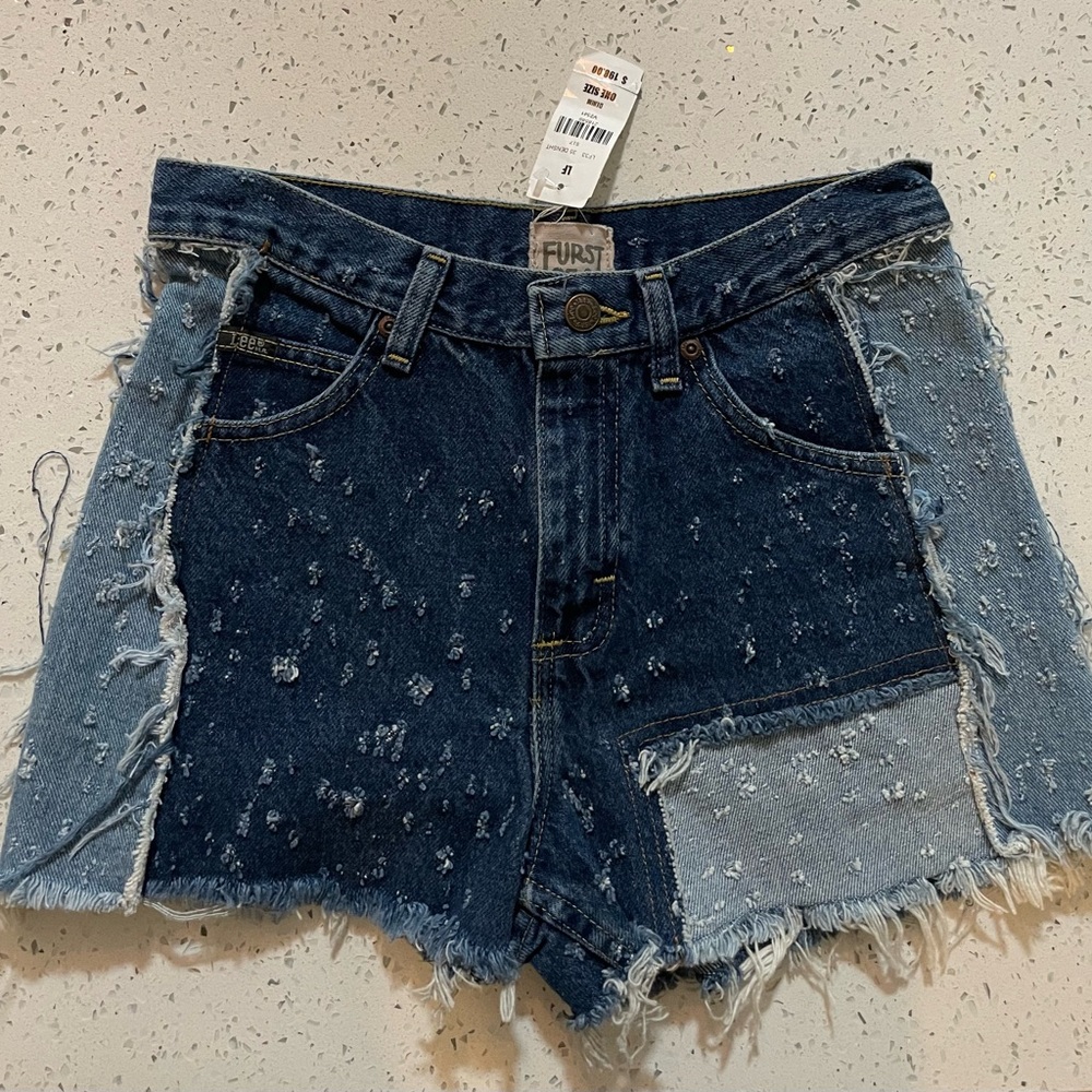 Women's Patchwork Denim Shorts - Dark Blue